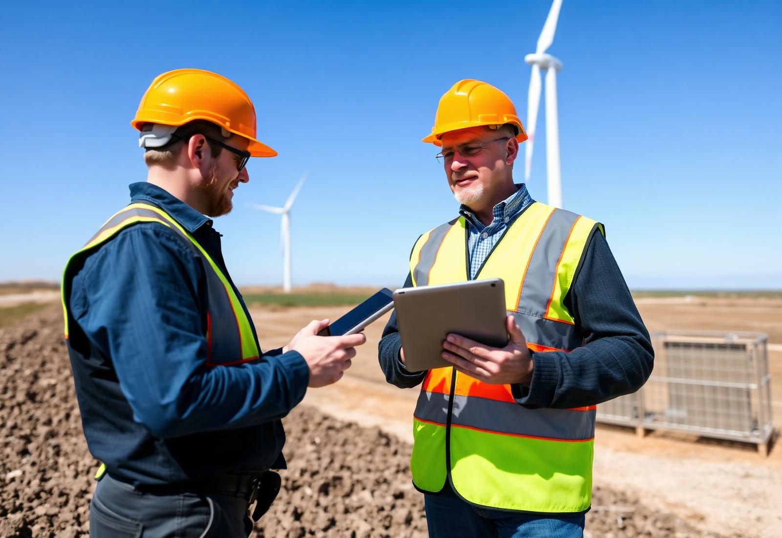 Bauüberwacher auf einer Windpark-Baustelle